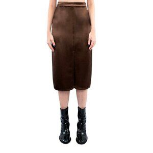 Tibi Womens Chocolate Brown Satin Midi Skirt Size UK 2 $635